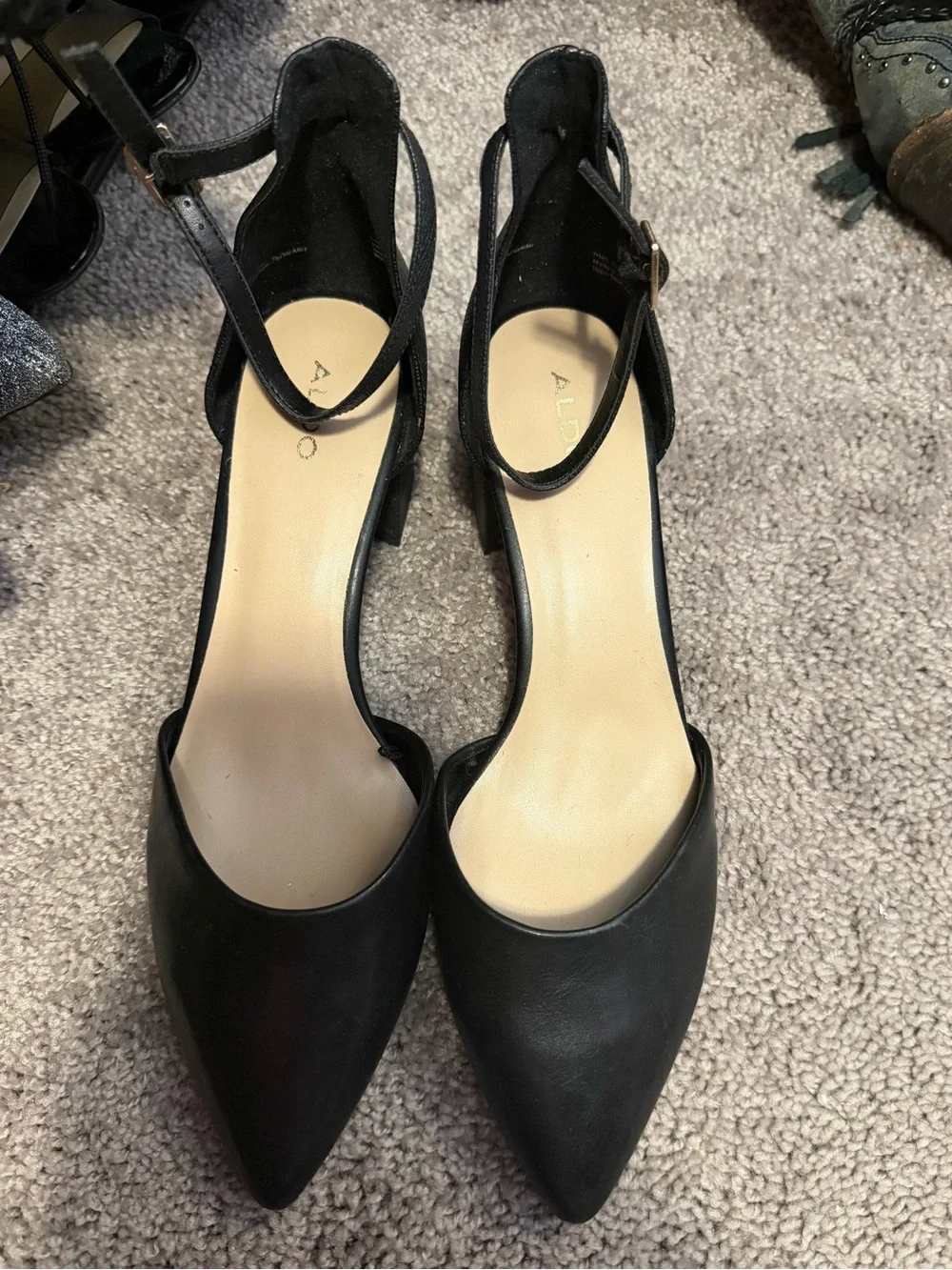 ALDO Black Pointed Toe Ankle Strap Heels